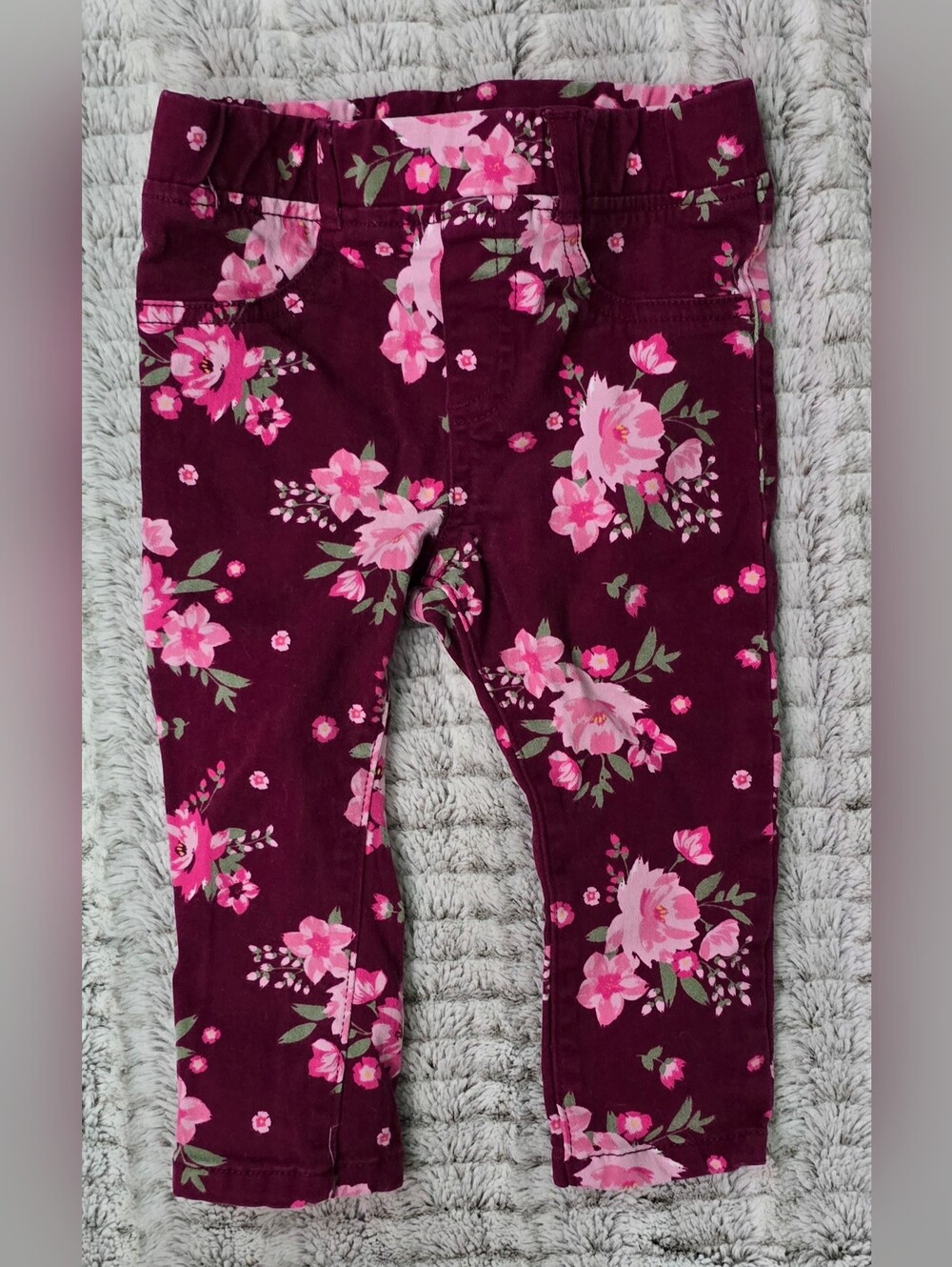 Burgundy Floral Baby Girl Pants Garanimals Size 18 Months Pink Casual Formal